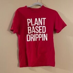 Plant Based Dripping Red & White Novelty Tee Size Small